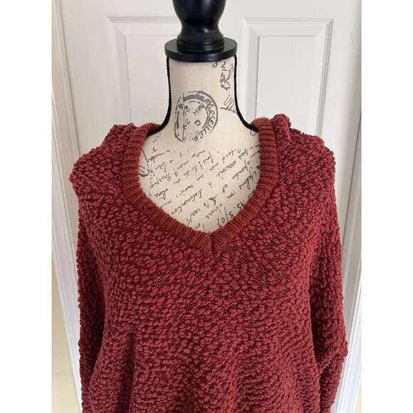POL Chenille Sweater Rust V-neck Long Sleeve Oversized Hoodie Medium Soft Cozy - Picture 2 of 10